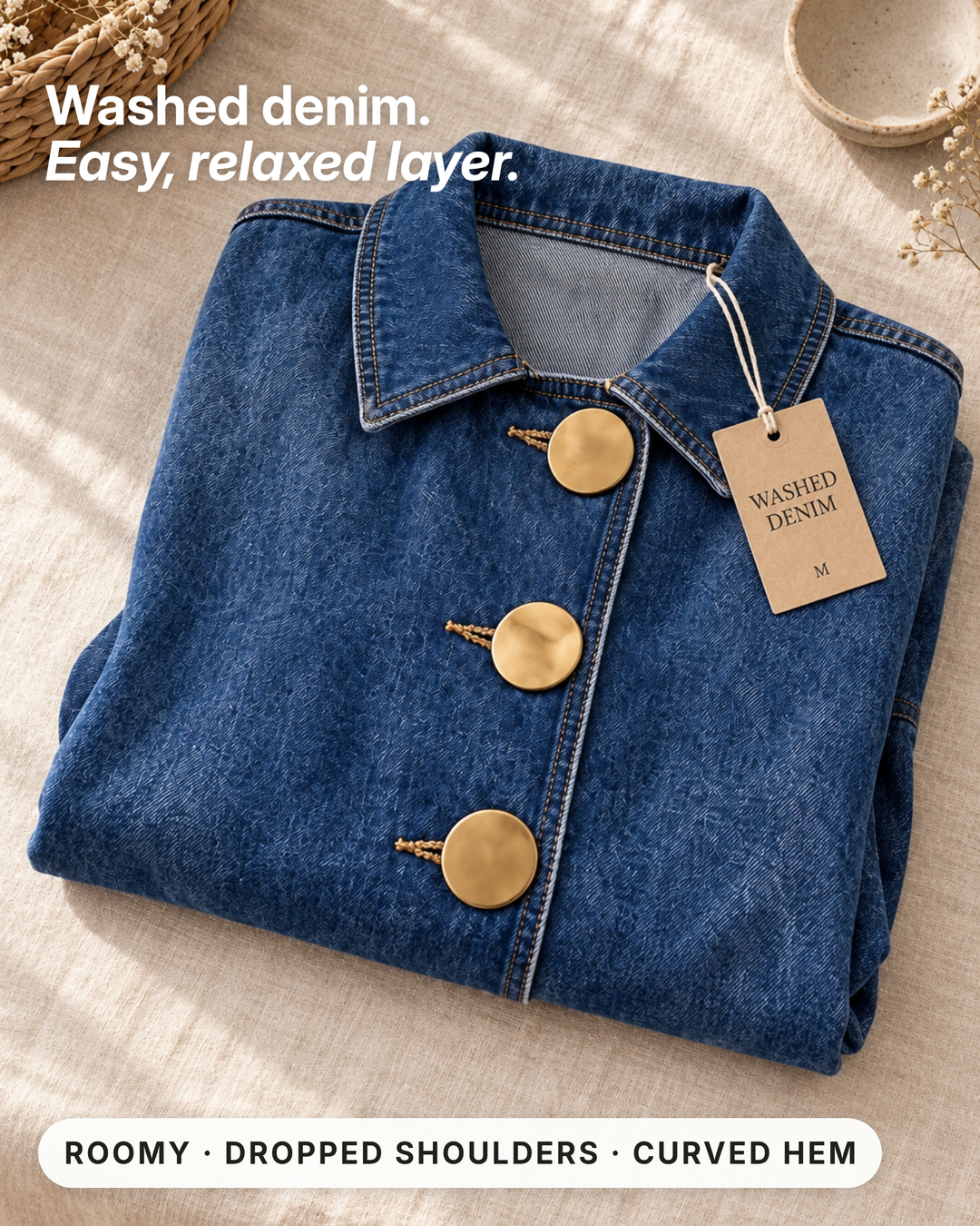 Esme | Oversized Denim Jacket fabric close-up
