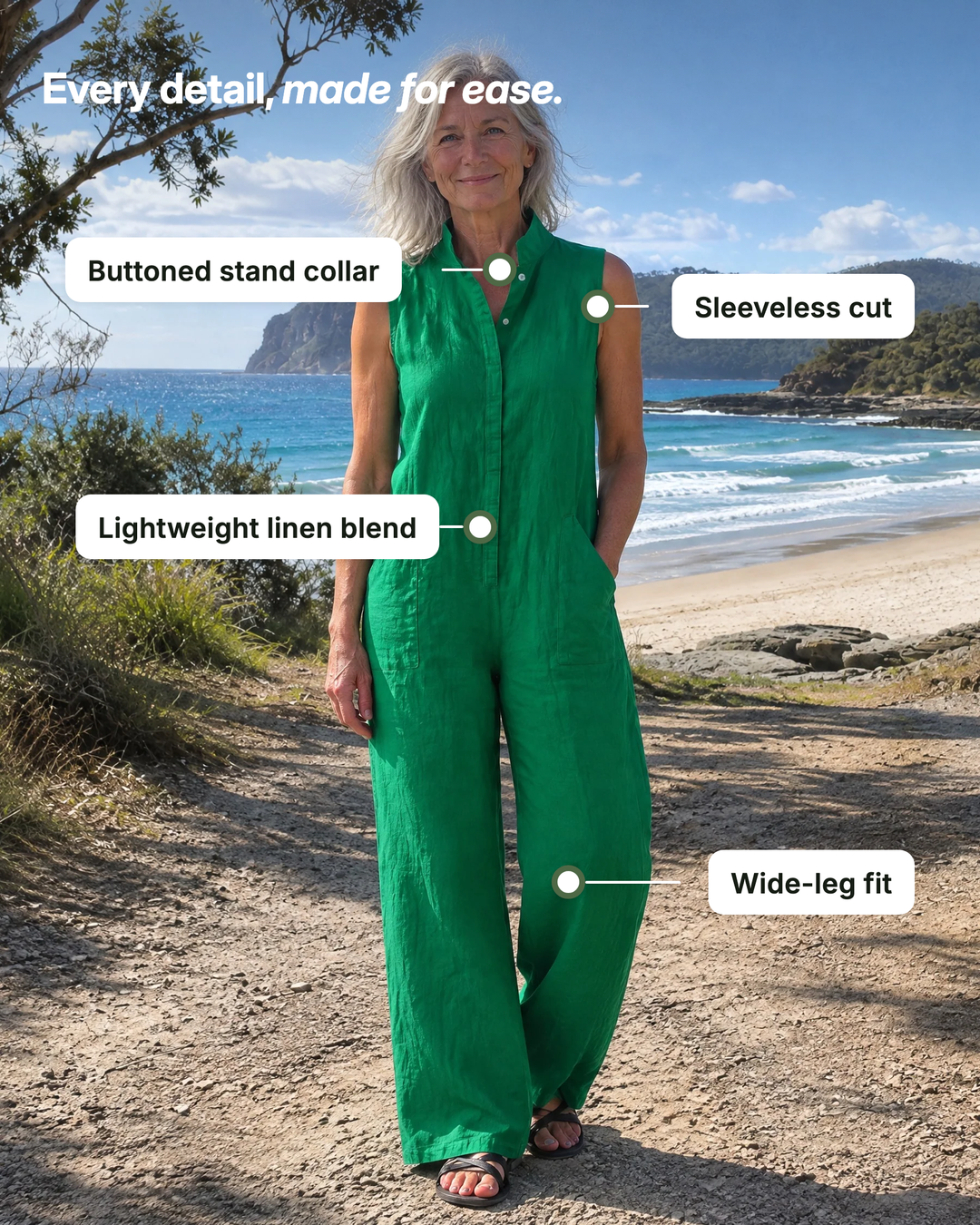 Essie | Minimalist Wide-Leg Linen Jumpsuit details