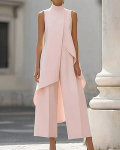 Sylvie | Asymmetric Layered Wide-Leg Jumpsuit – Pink