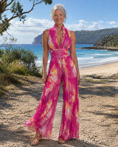 Vivi | Pleated Floral Halter Jumpsuit on Bruny Island