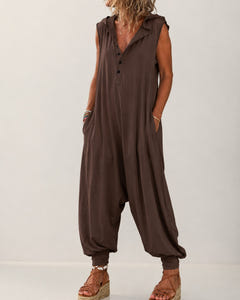 Rae | Casual Hooded Harem Jumpsuit – Brown