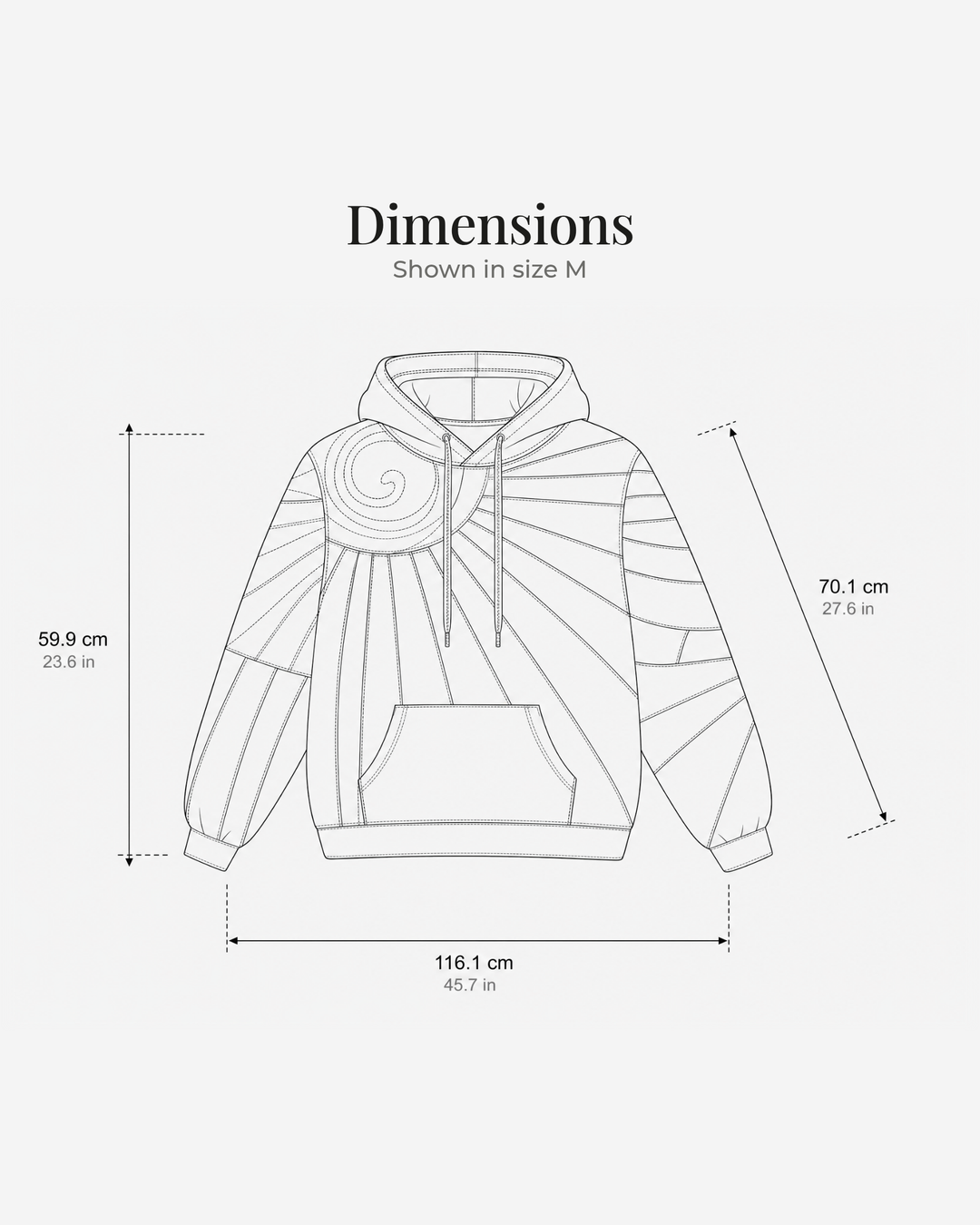 Fabienne | Bohemian Patchwork Hoodie dimensions drawing