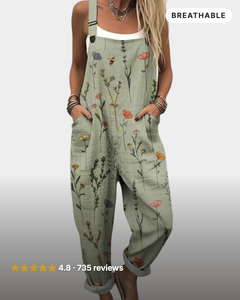 Gail | Printed Overalls Wide-Leg in green