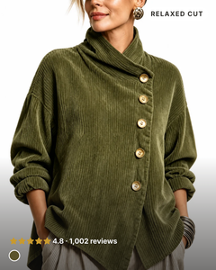 Gillian | Corduroy Wrap-Collar Overshirt in olive green