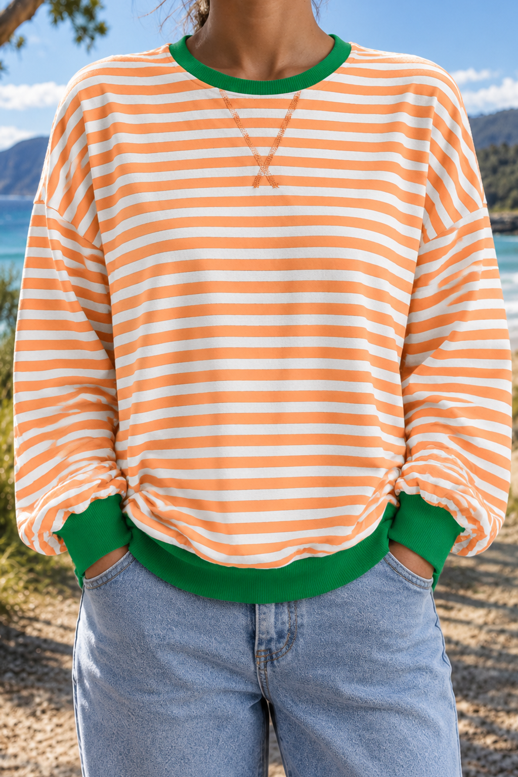 Giselle | Striped Crew Neck Sweatshirt