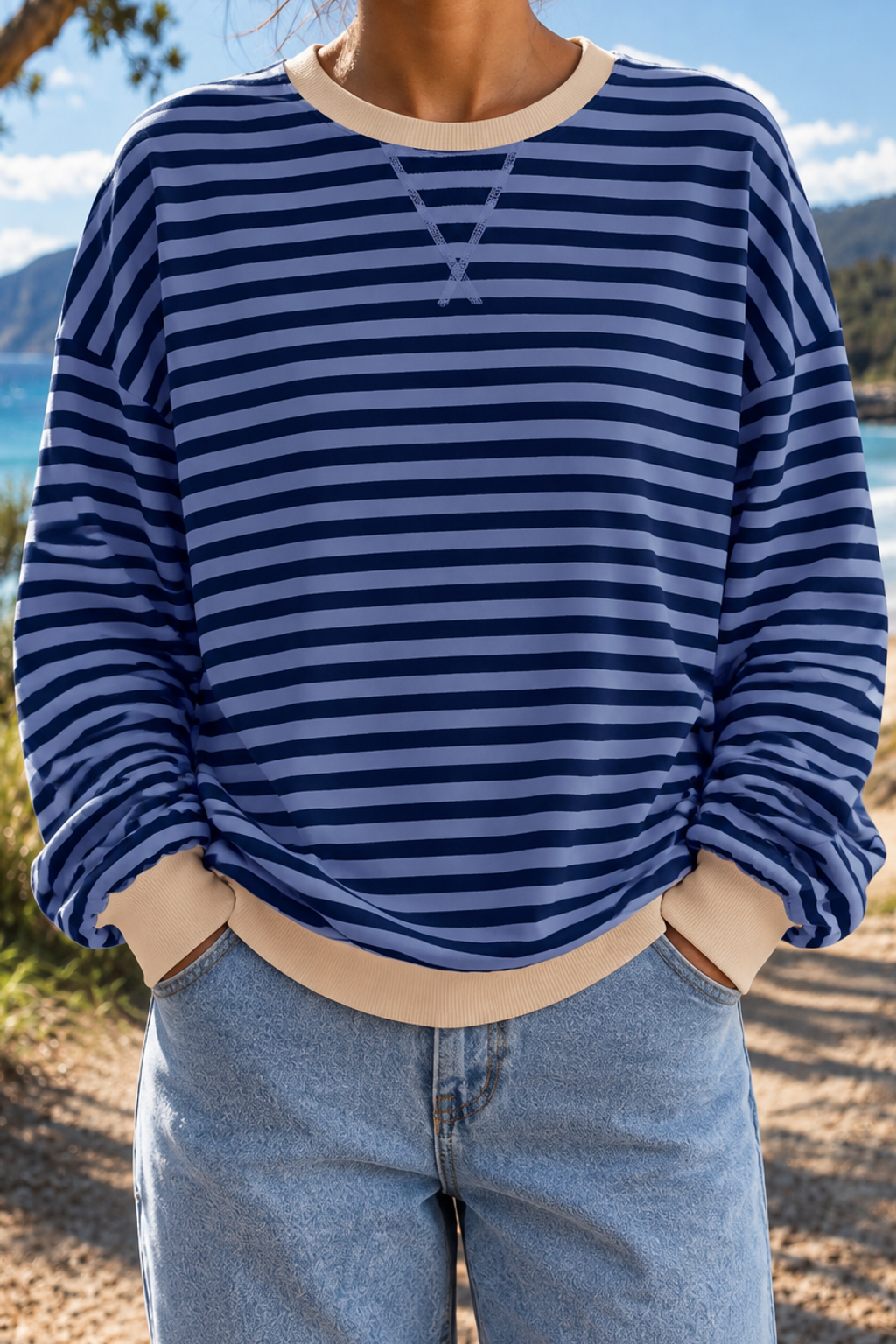 Giselle | Striped Crew Neck Sweatshirt