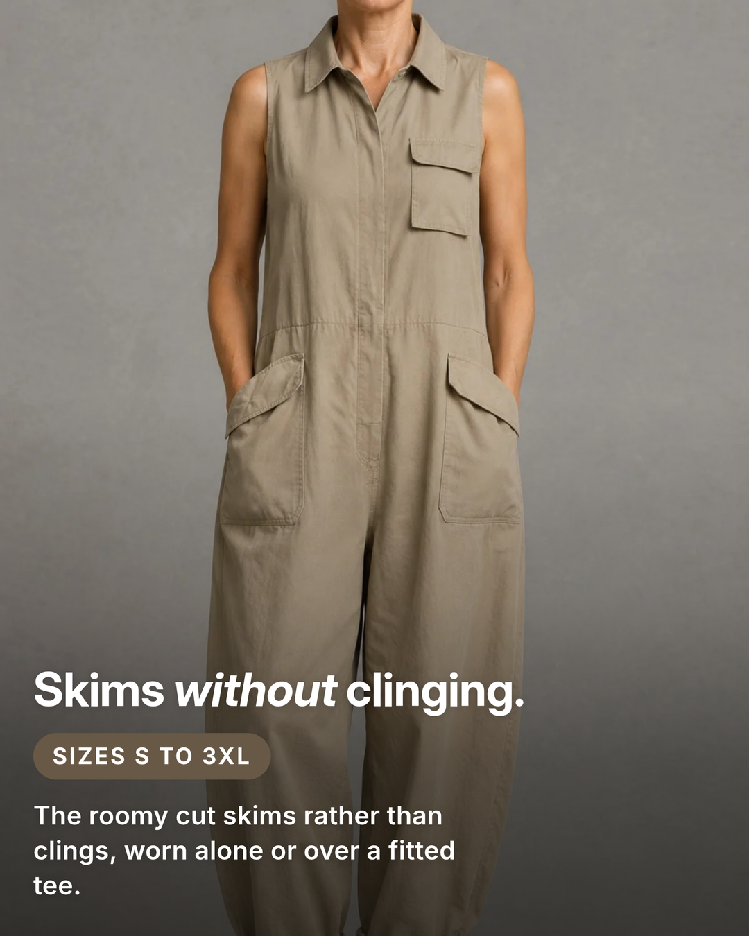 Harlow | Sleeveless Utility Jumpsuit fit and sizes