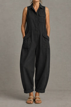Sleeveless Utility Jumpsuit in black