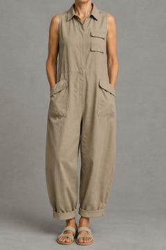 Sleeveless Utility Jumpsuit in khaki