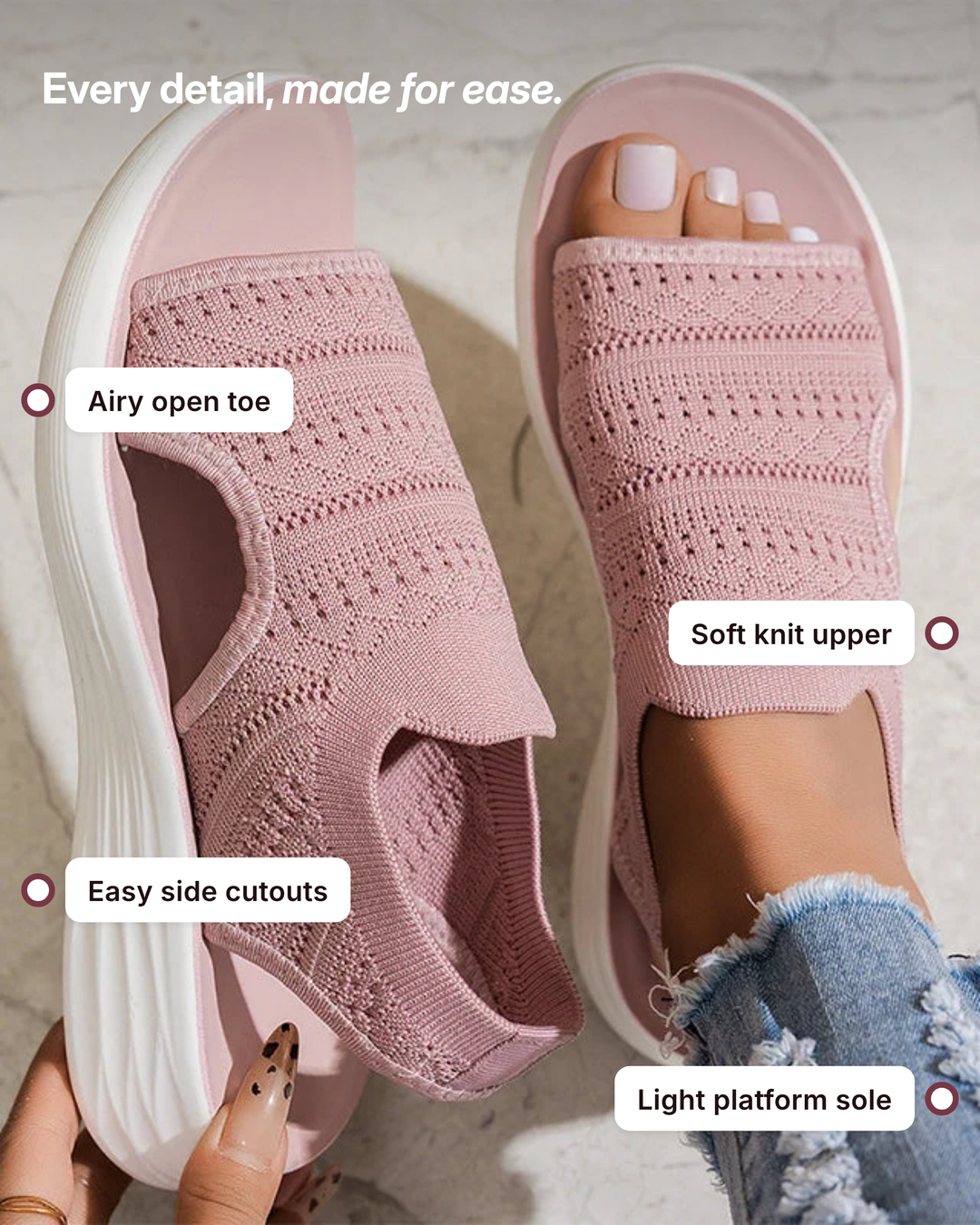 Hero | Breathable Knit Platform Sandals details