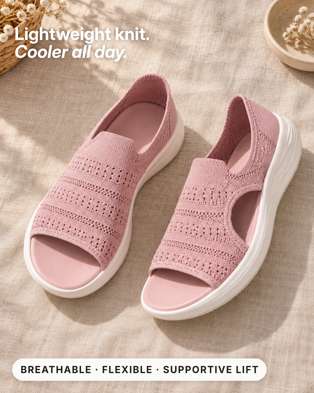 Hero | Breathable Knit Platform Sandals fabric close-up
