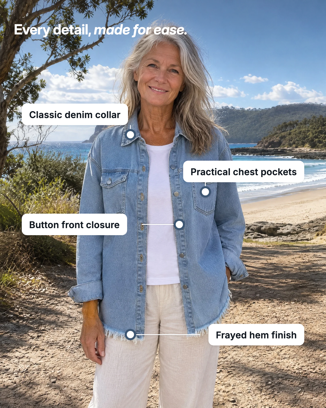 Hetty | Frayed-Hem Denim Shirt Jacket details