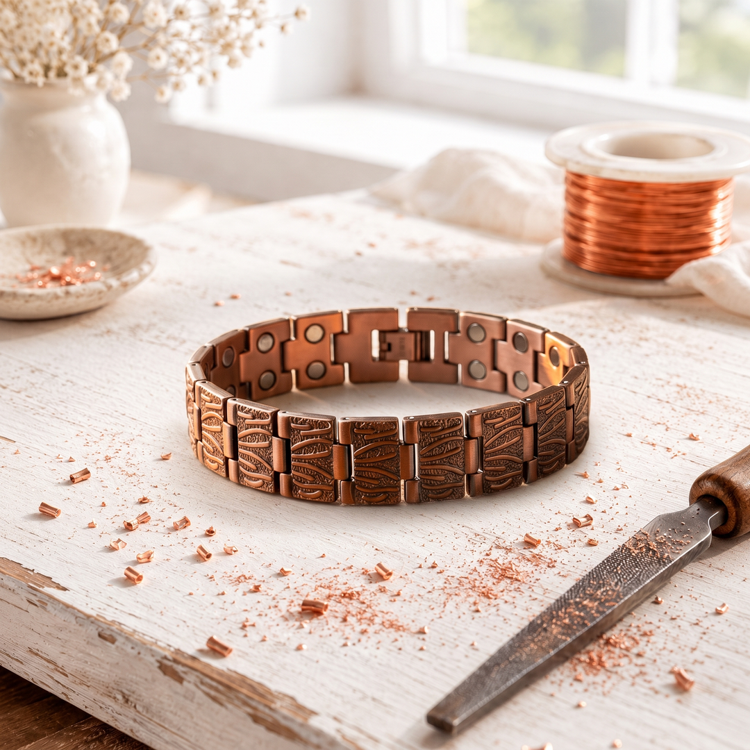 Kay | Embossed Feather Copper Bracelet