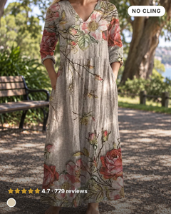 Hosanna | Soft Floral Midi Dress in beige