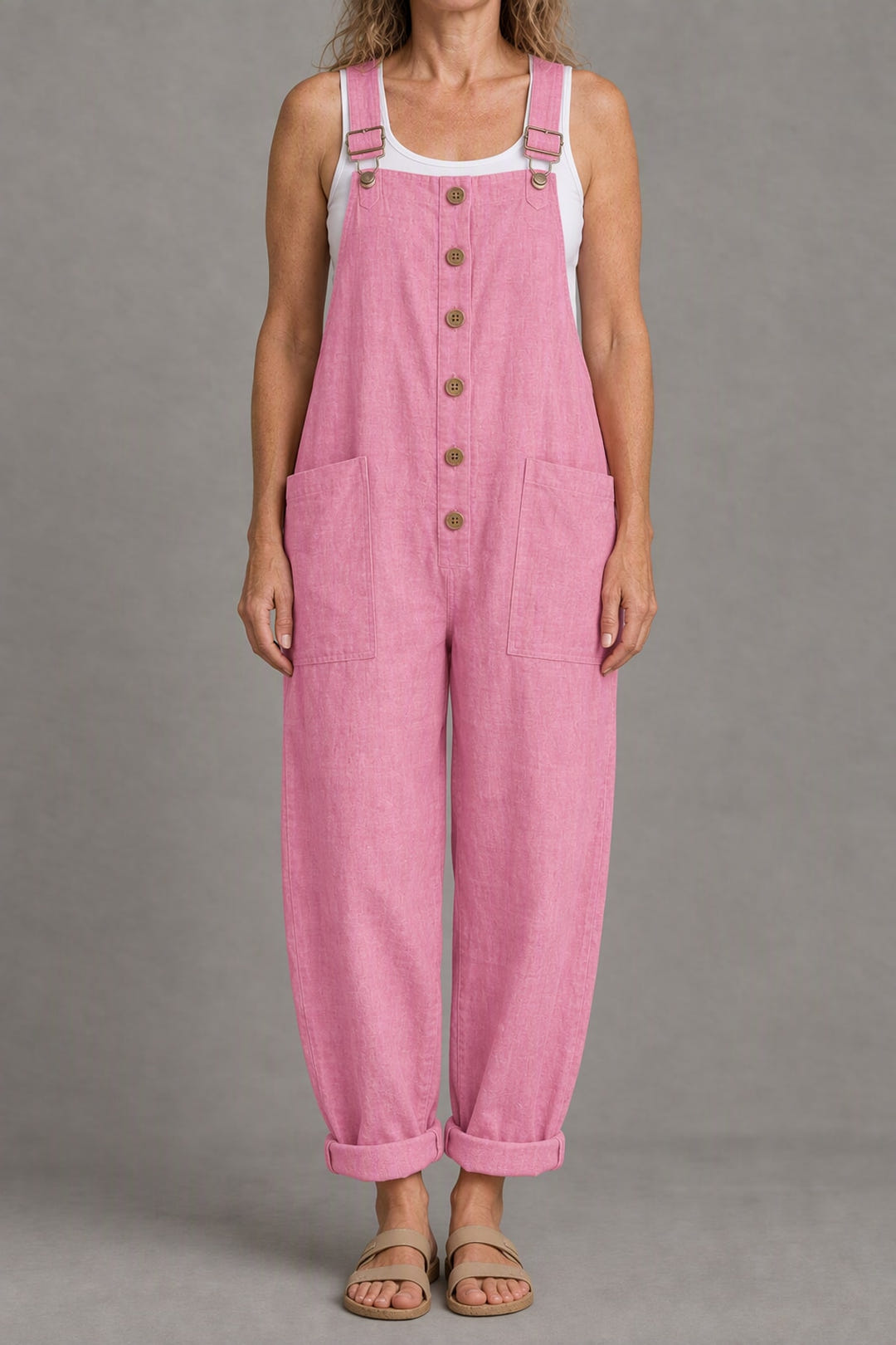 Relaxed linen-look jumpsuit in pink