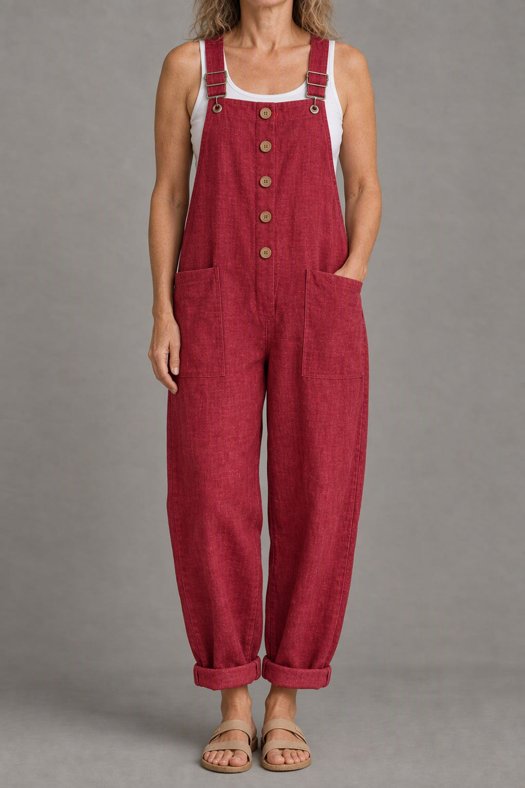 Relaxed linen-look jumpsuit in red