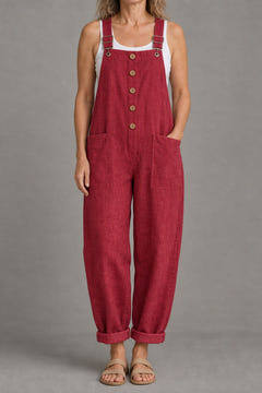 Relaxed linen-look jumpsuit in red