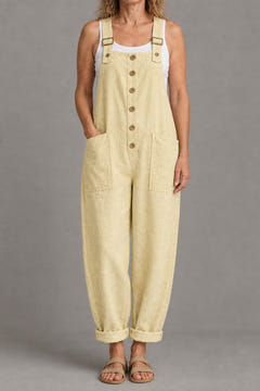 Relaxed linen-look jumpsuit in light yellow