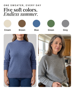 Jenifer | Mock Neck Cashmere Sweater available in 5 colours: cream, brown, blue, green, grey