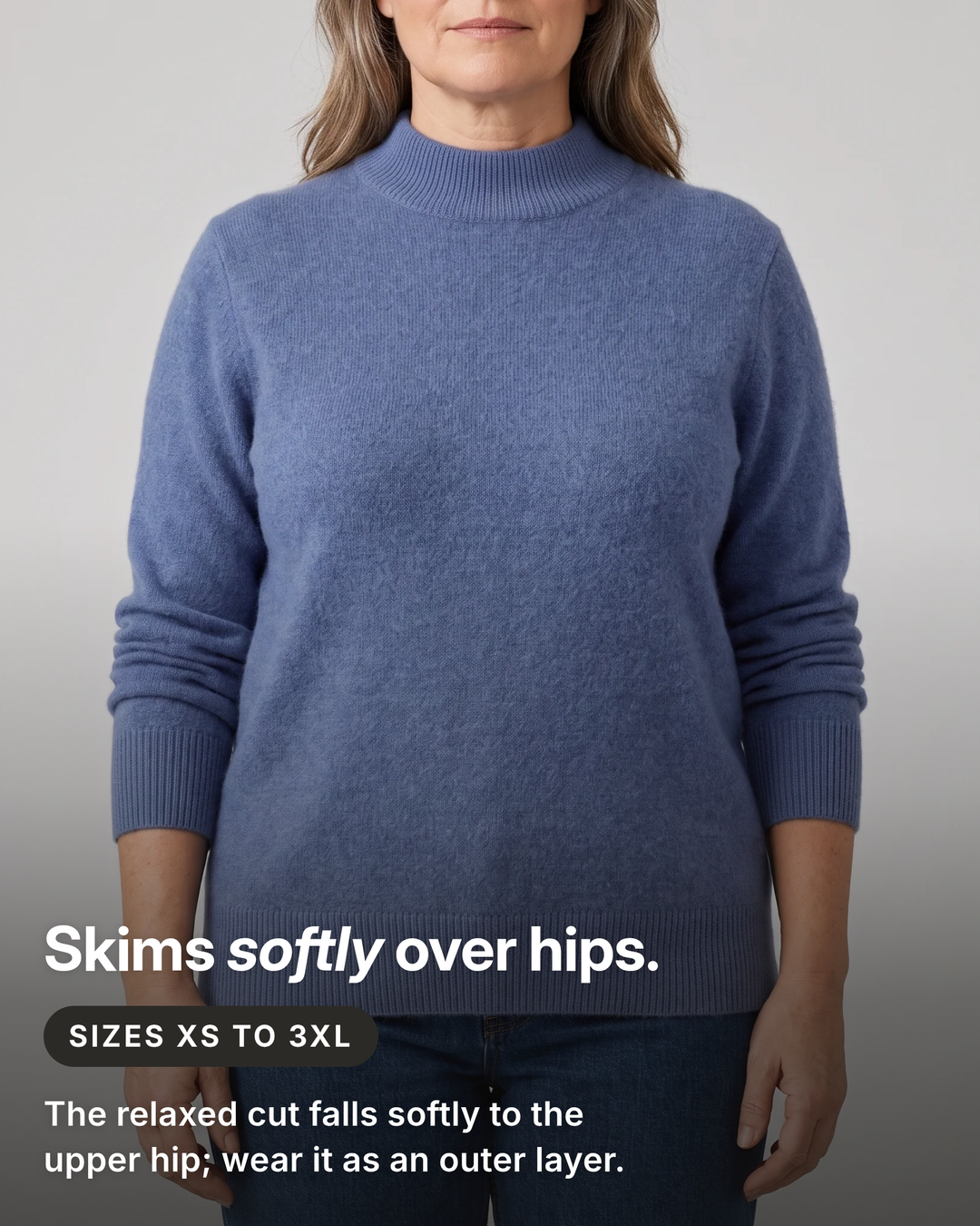 Jenifer | Mock Neck Cashmere Sweater fit and sizes