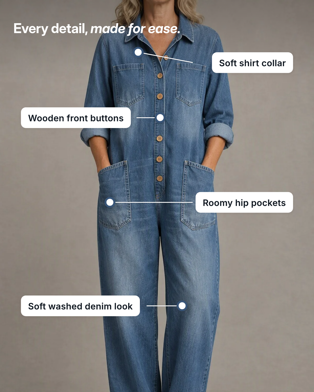 Jolene | Relaxed Long-Sleeve Jumpsuit details