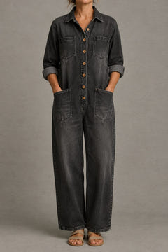 Relaxed Long-Sleeve Jumpsuit in black