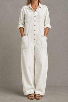 Relaxed Long-Sleeve Jumpsuit in white