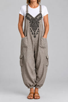 Boho halter dungarees in grey