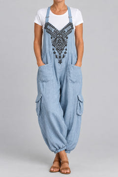 Boho halter dungarees in light blue