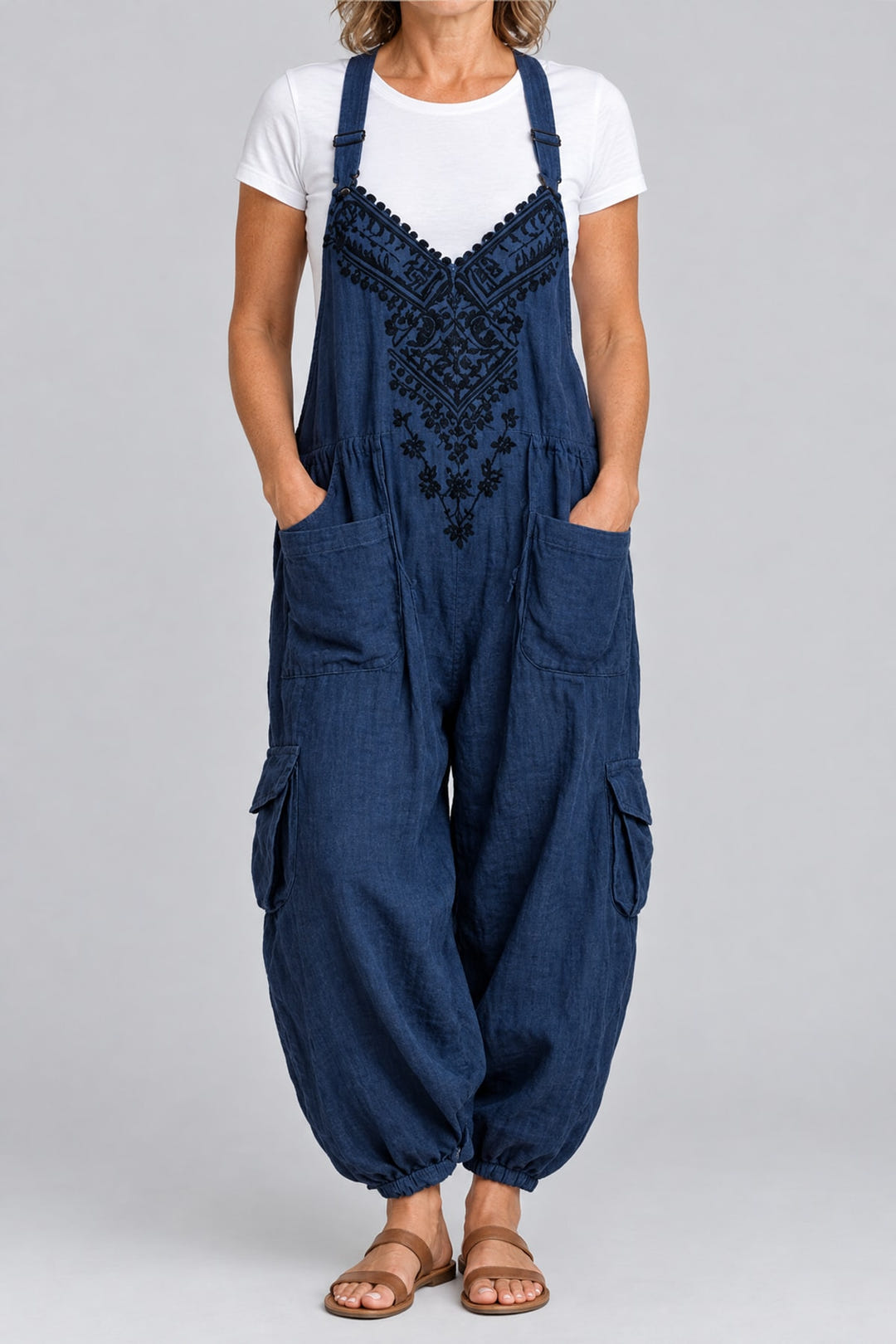 Boho halter dungarees in navy