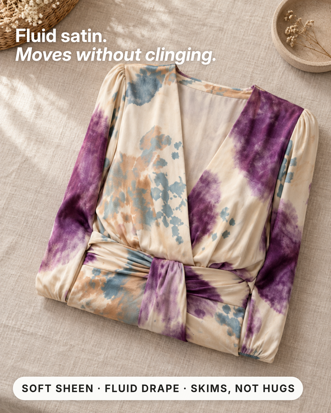 Jorie | Watercolour Satin Midi Dress fabric close-up