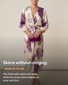 Jorie | Watercolour Satin Midi Dress fit and sizes