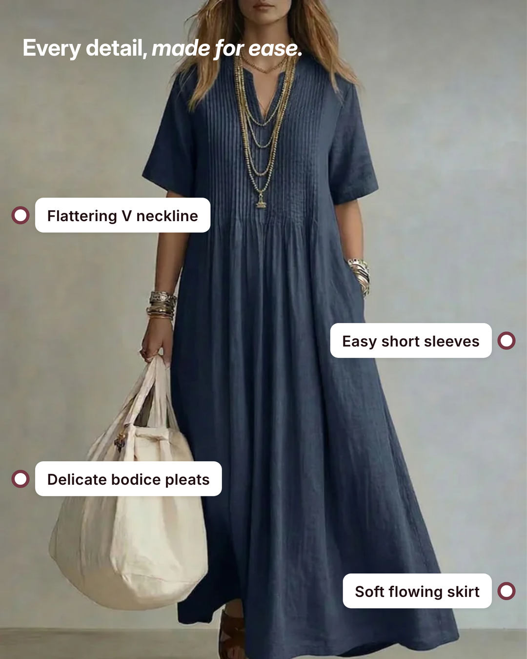 Juliane | Pleated Midi Dress details