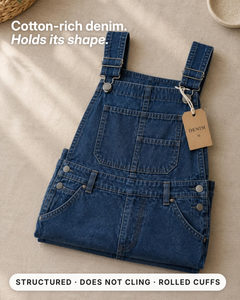 Kacey | Classic Denim Overall Shorts fabric close-up