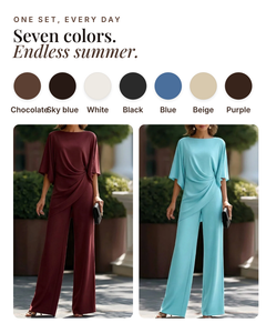Kalea | Blouse and Trouser Set available in 7 colours: chocolate, sky blue, white, black, blue, beige, purple