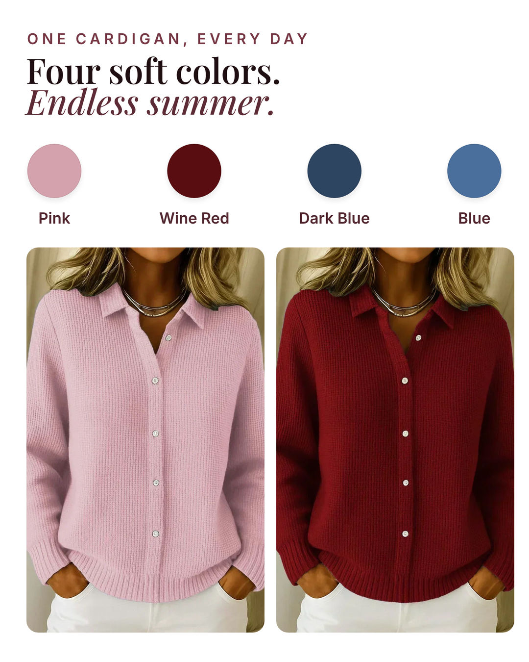 Karel | Textured Knit Button Cardigan available in 4 colours: pink, wine red, dark blue, blue