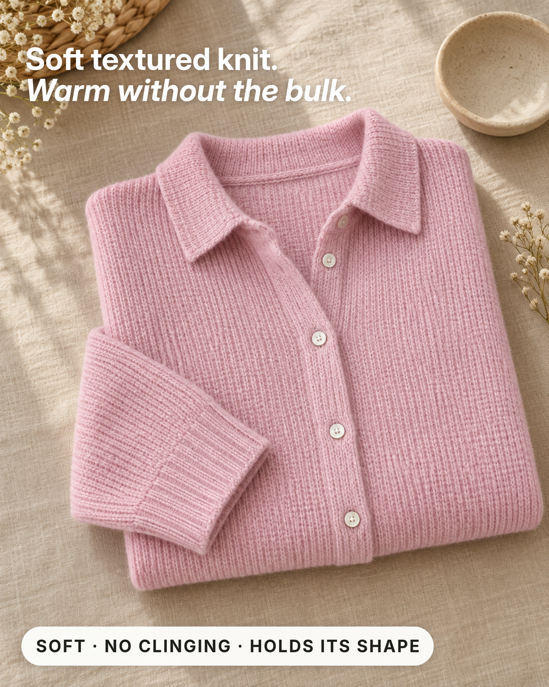 Karel | Textured Knit Button Cardigan fabric close-up