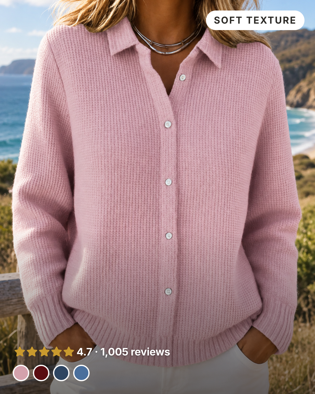 Karel | Textured Knit Button Cardigan in pink