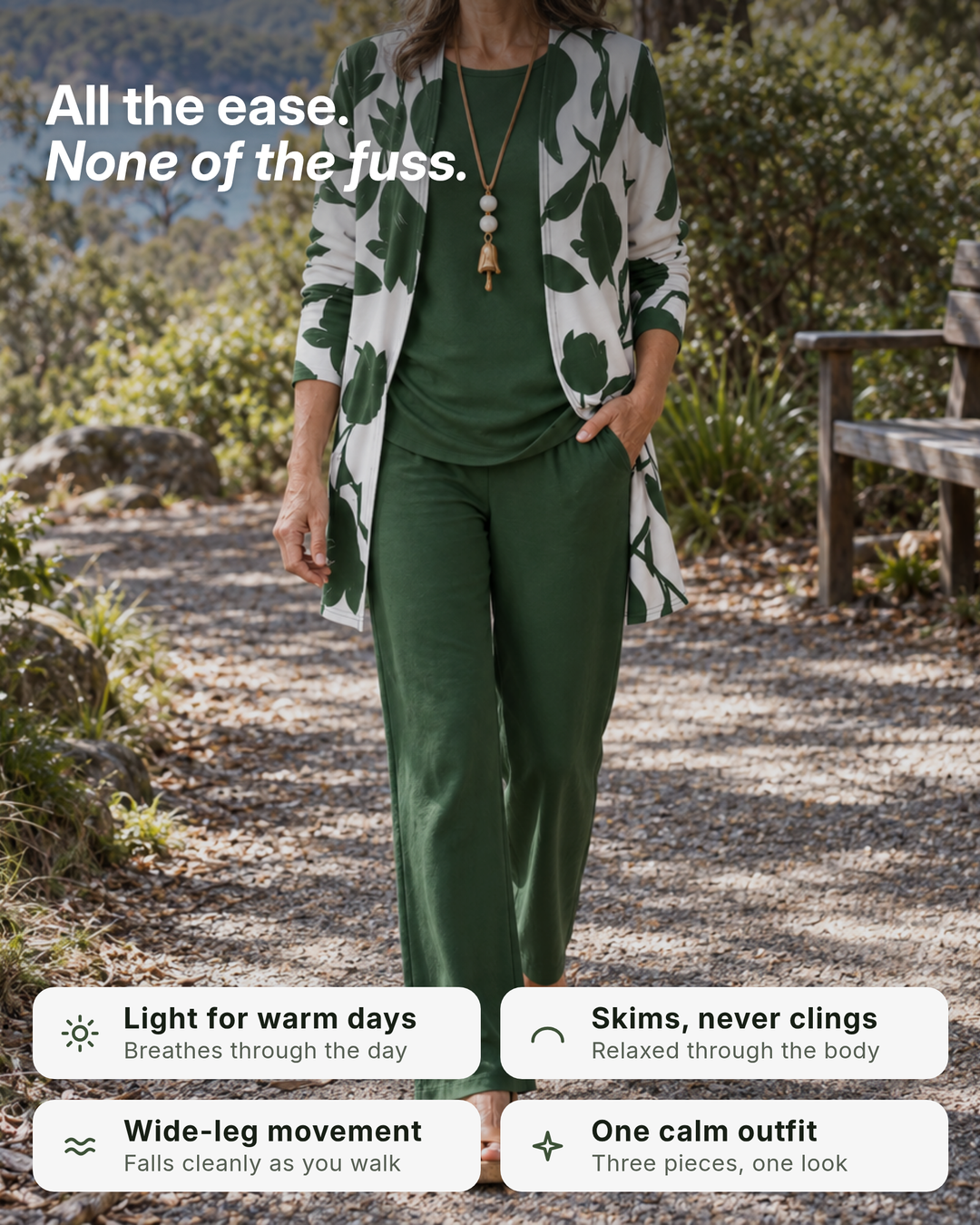 Kris | Earth-Tone Three-Piece Set benefits
