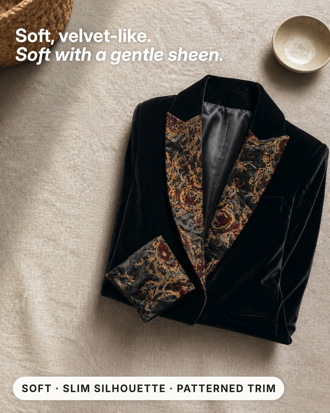 Krystal | Baroque-Trim Tailored Blazer fabric close-up