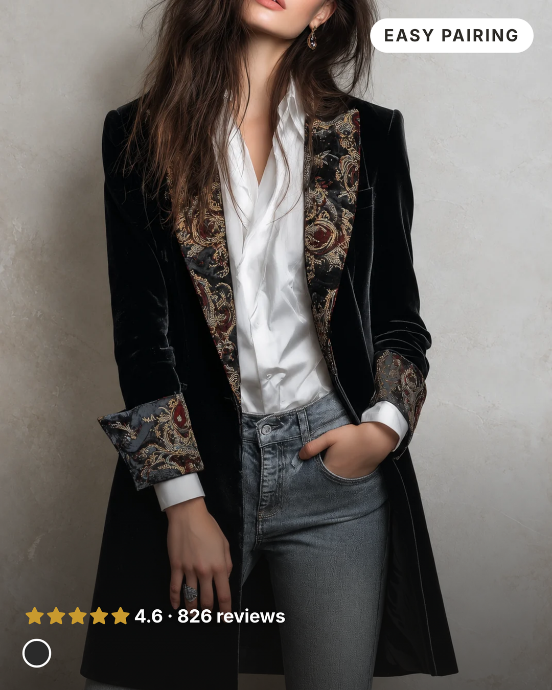 Krystal | Baroque-Trim Tailored Blazer in black
