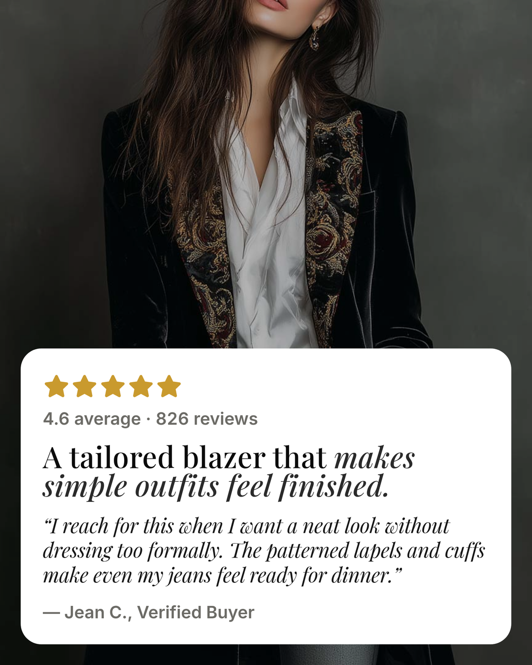 Krystal | Baroque-Trim Tailored Blazer five star customer review