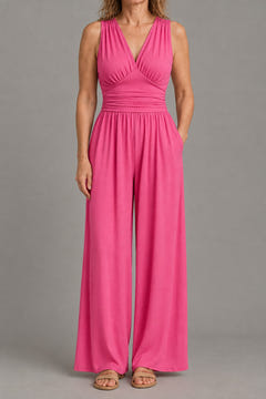 Wide-leg jersey jumpsuit in bright pink