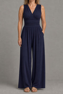 Wide-leg jersey jumpsuit in navy