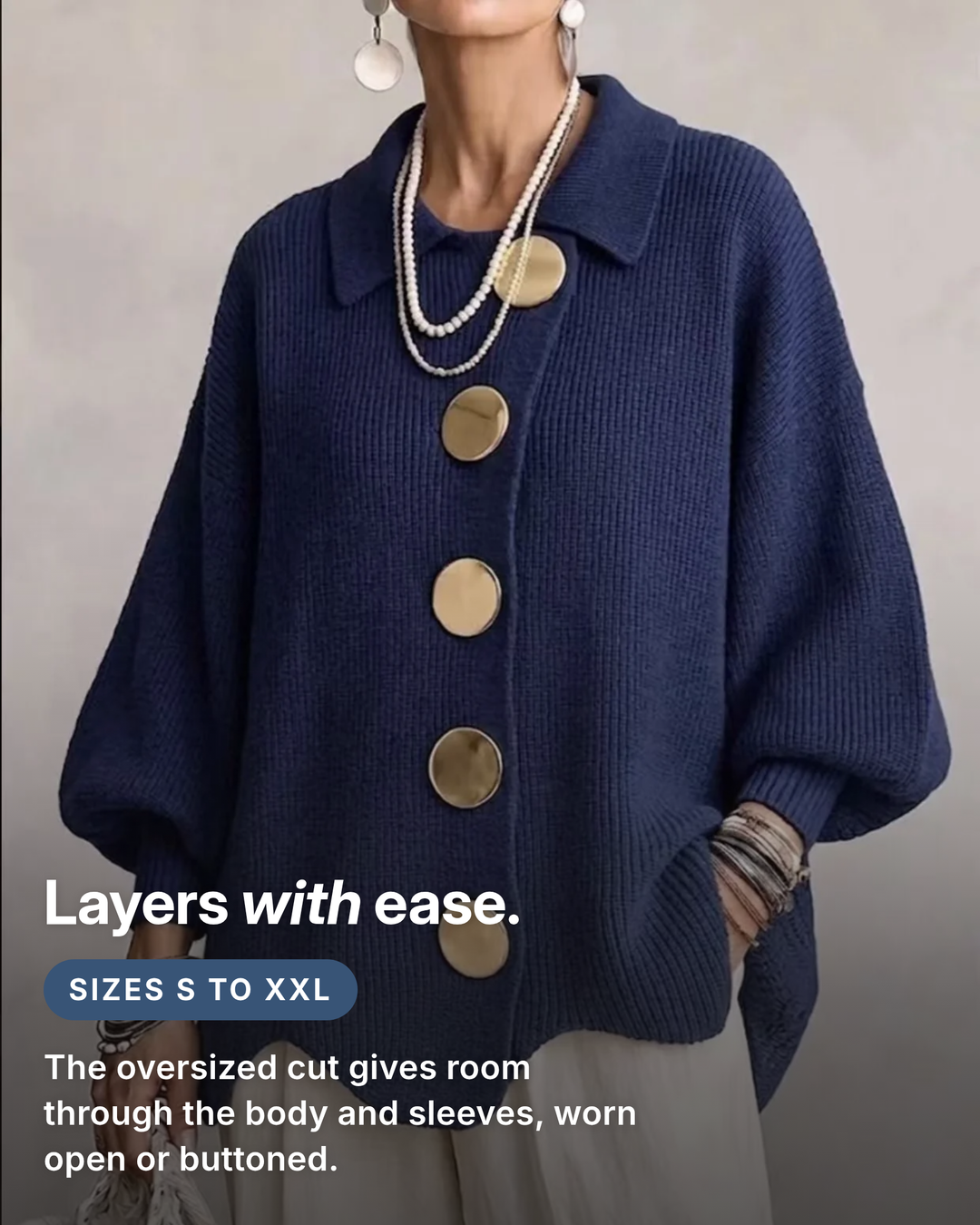 Lara | Oversized Ribbed Cardigan fit and sizes