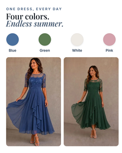 Leala | Chiffon Hem Lace Dress available in 4 colours: blue, green, white, pink