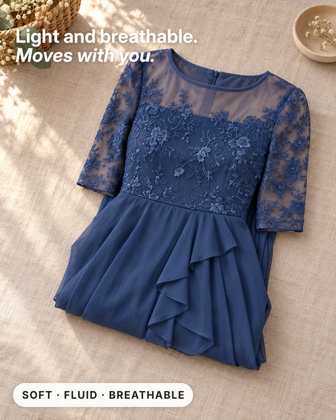Leala | Chiffon Hem Lace Dress fabric close-up