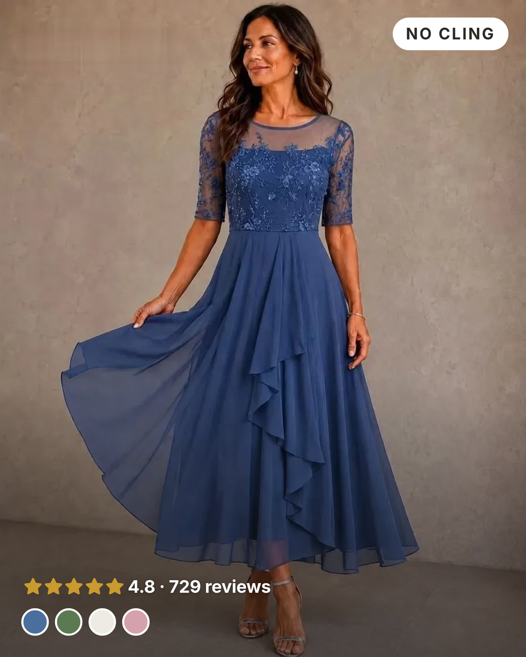 Leala | Chiffon Hem Lace Dress in blue