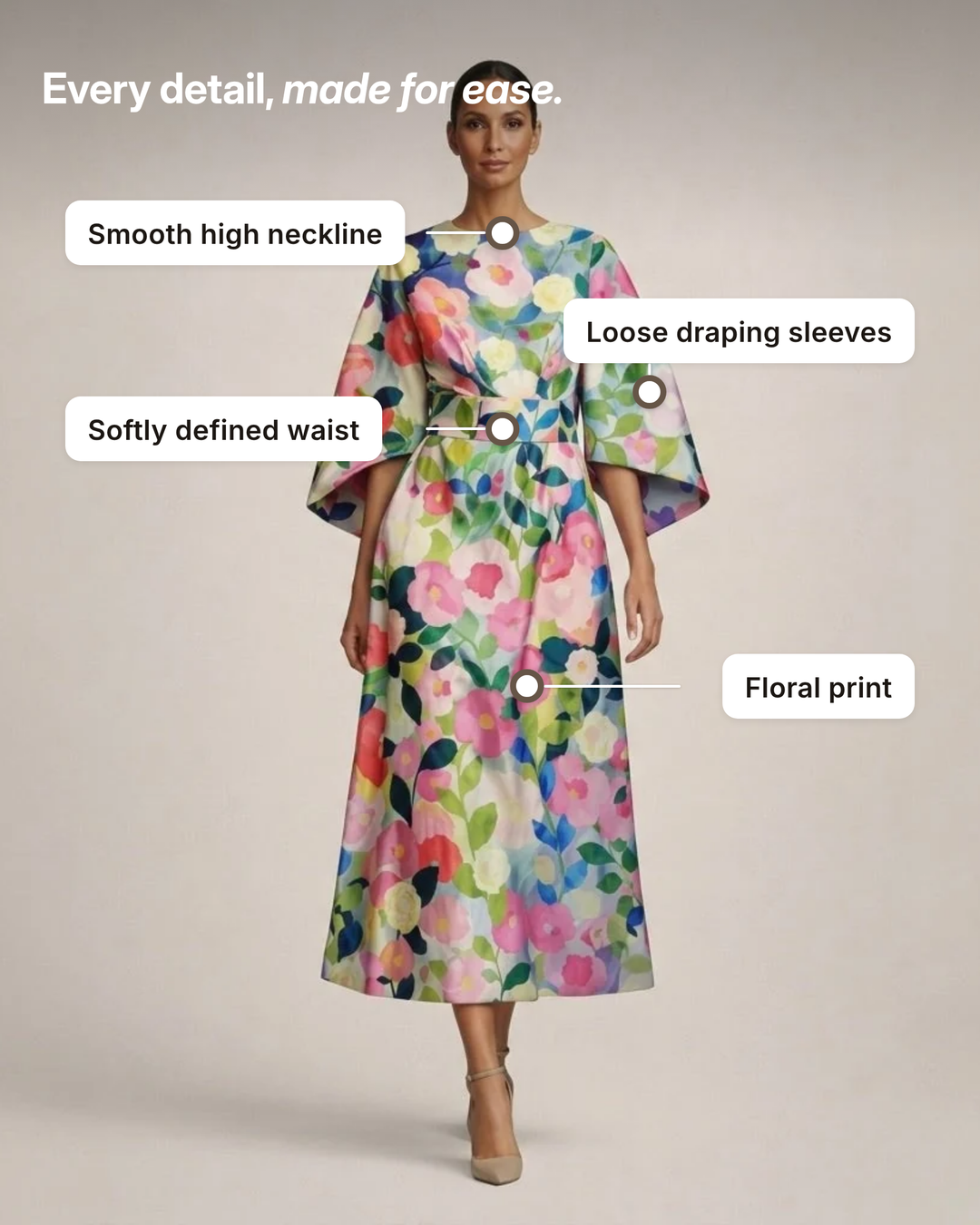 Linnea | Floral Soft-Touch Midi Dress details