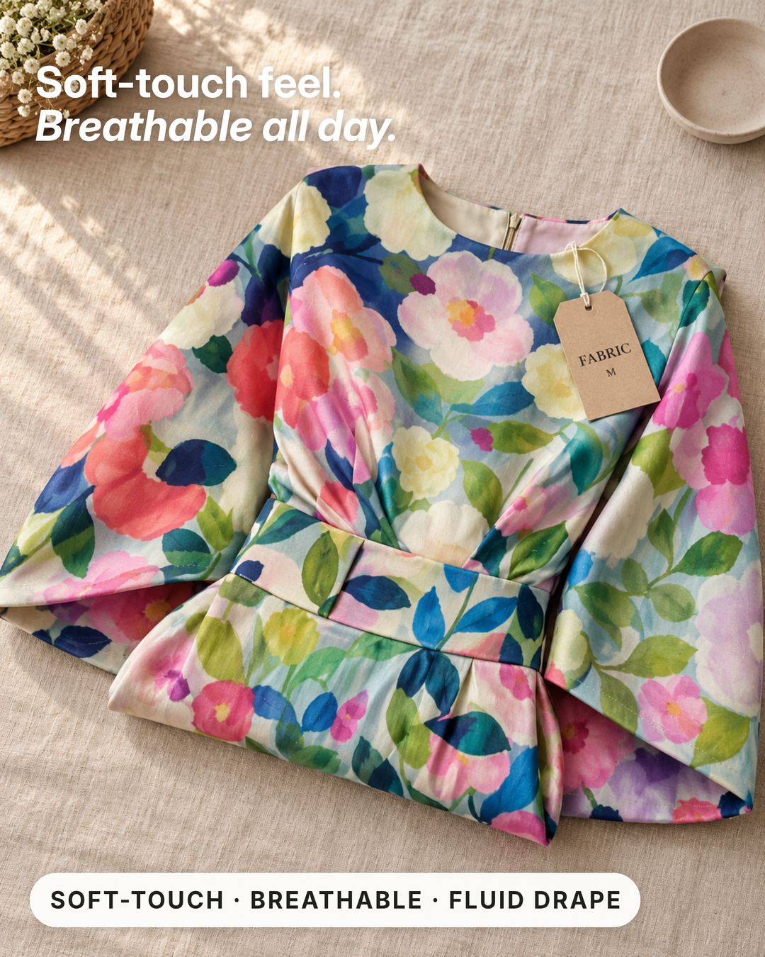 Linnea | Floral Soft-Touch Midi Dress fabric close-up